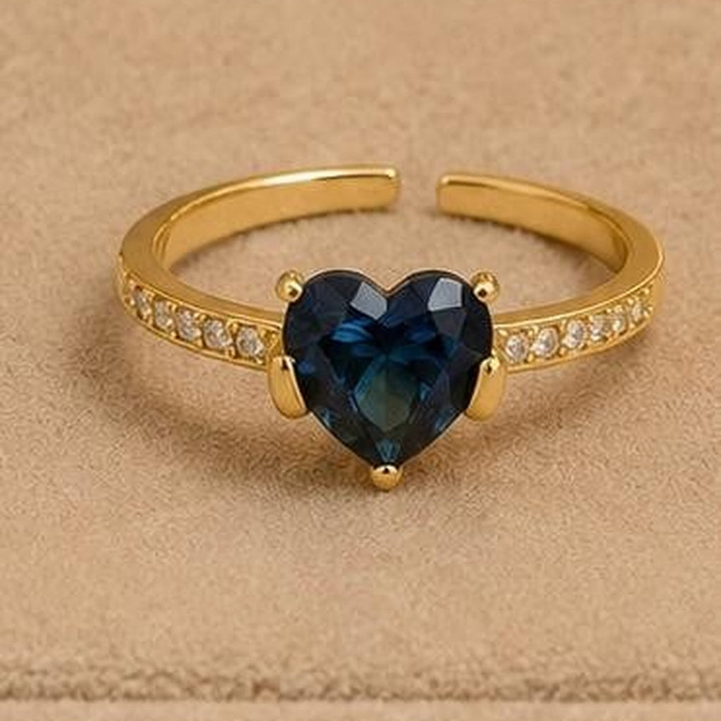 Midnight Heart Adjustable Ring – Gold Plated