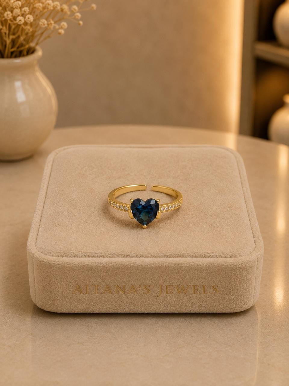Midnight Heart Adjustable Ring – Gold Plated