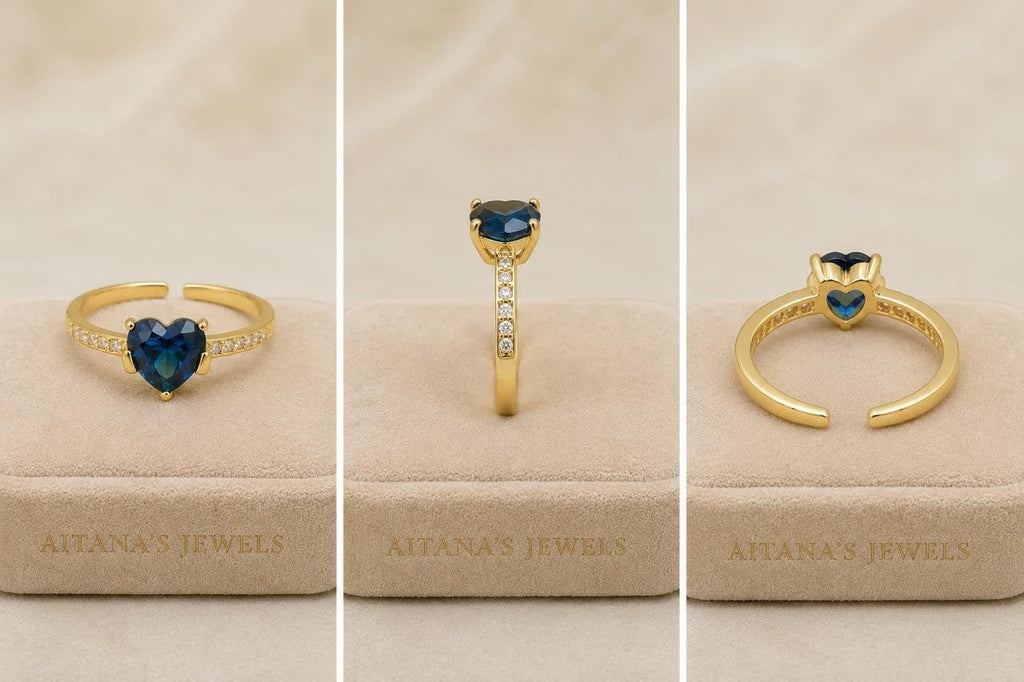 Midnight Heart Adjustable Ring – Gold Plated