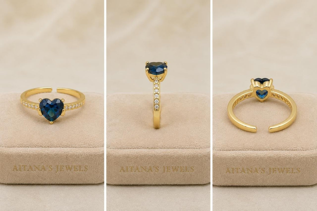 Midnight Heart Adjustable Ring – Gold Plated
