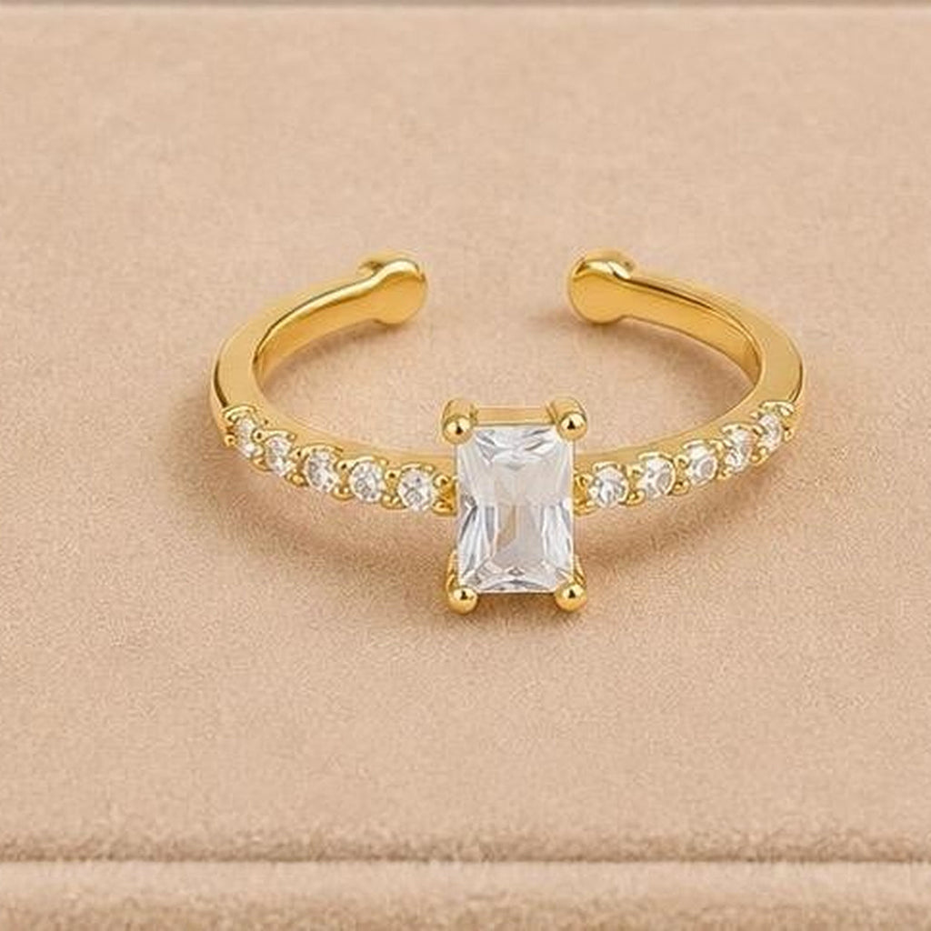 Rectangle Stone Adjustable Ring – Gold Plated