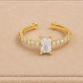 Rectangle Stone Adjustable Ring – Gold Plated