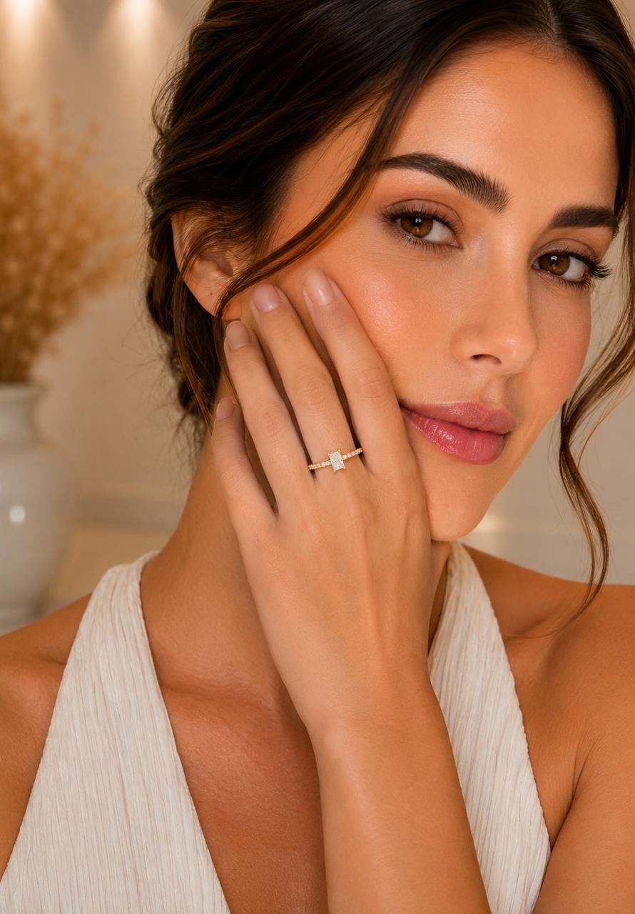 Rectangle Stone Adjustable Ring – Gold Plated
