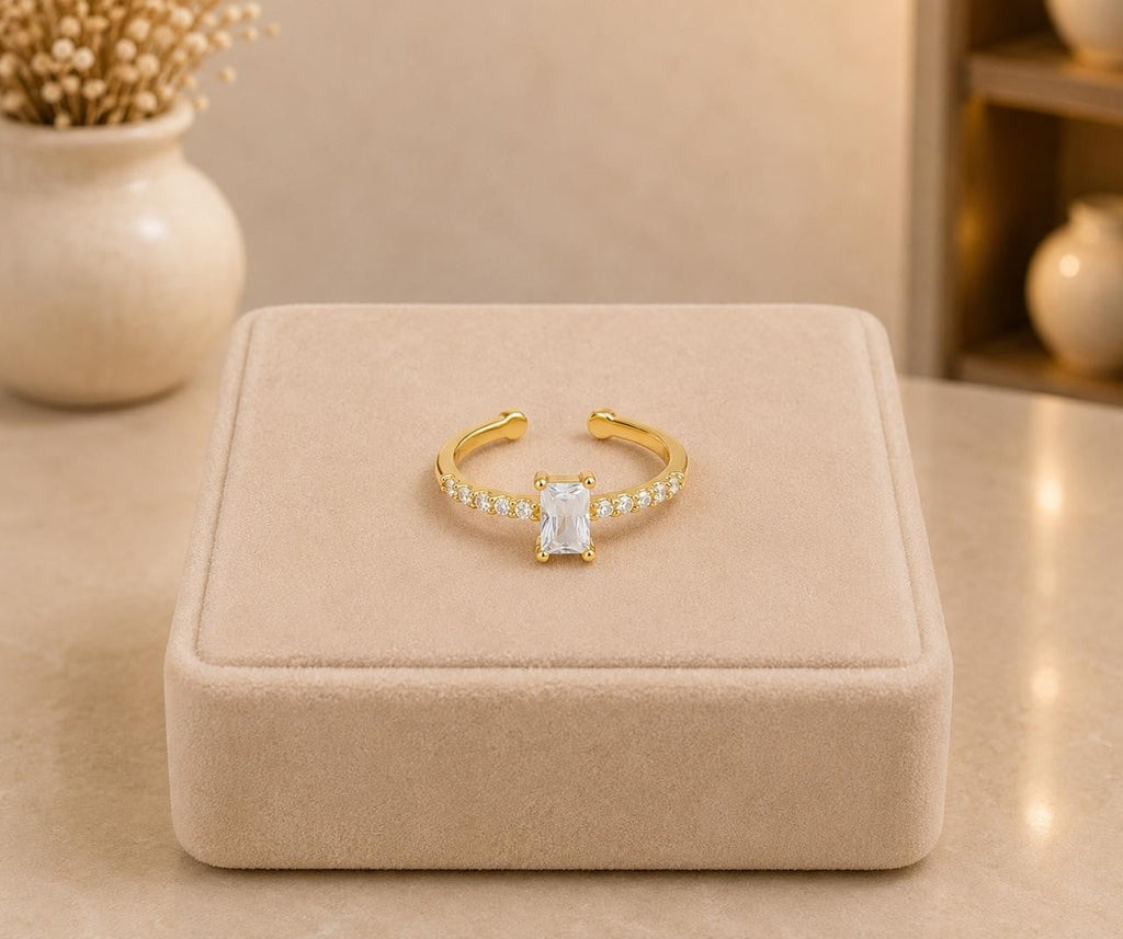 Rectangle Stone Adjustable Ring – Gold Plated
