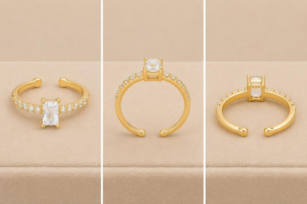Rectangle Stone Adjustable Ring – Gold Plated