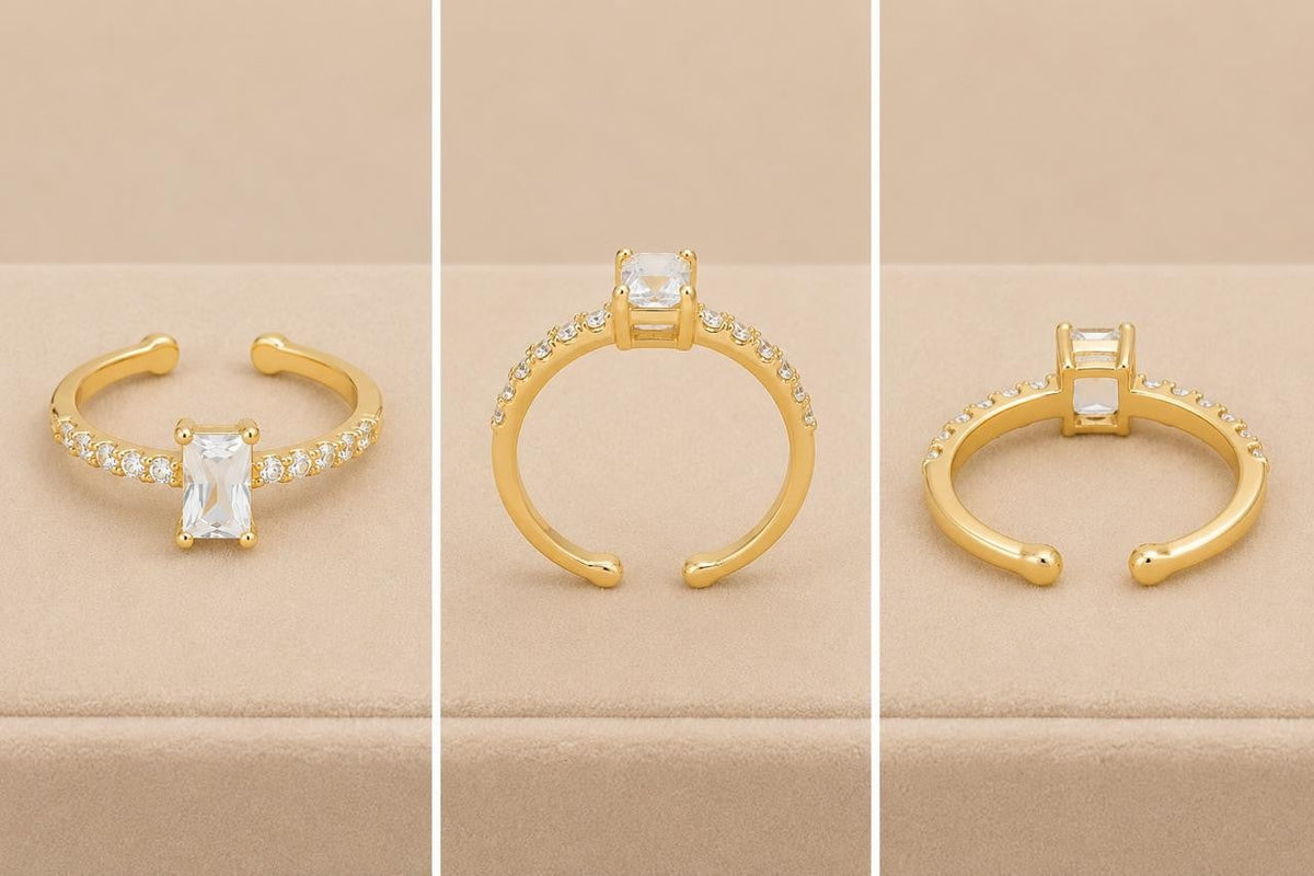 Rectangle Stone Adjustable Ring – Gold Plated