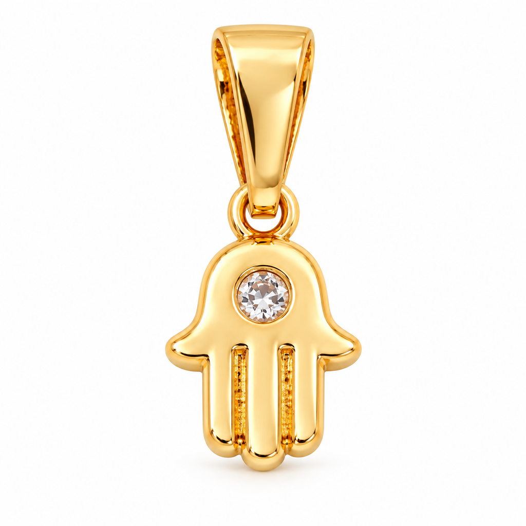 Hamsa Hand Charm Pendant - 18K Gold Filled, high-definition close-up on white