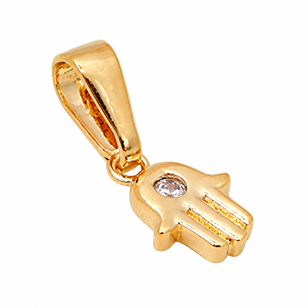 Hamsa Hand Charm Pendant - 18K Gold Filled on a uniform white background