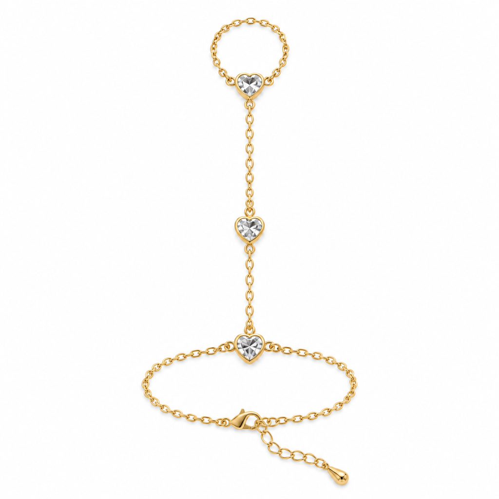 Crystal Heart Hand Chain Bracelet with lobster clasp and extender
