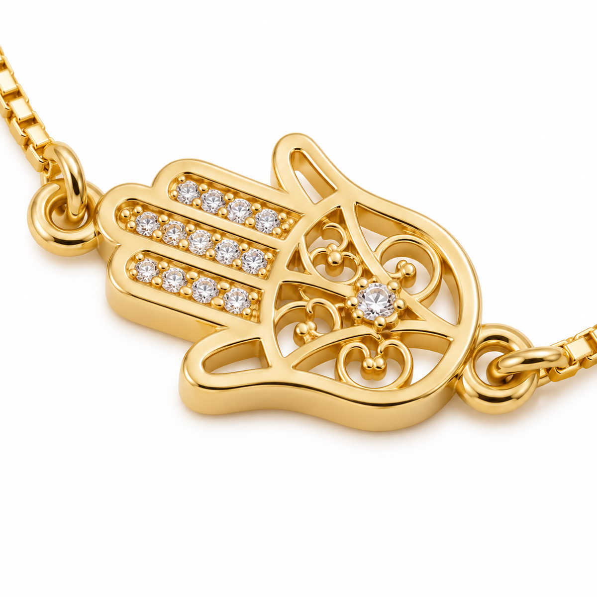 Hand of Fatima Adjustable Bracelet — close-up of jewelry details