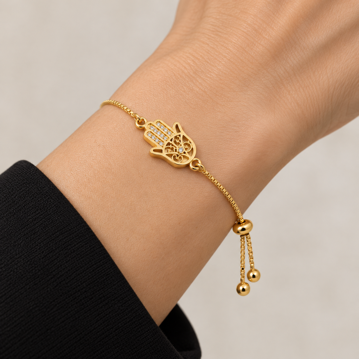 Hand of Fatima Adjustable Bracelet — bracelet worn on wrist