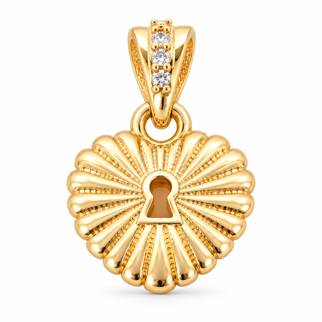 Heart Sunburst Charm - 18K Gold Filled, high-definition close-up on white