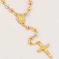 Serena Classic Tri-Tone Rosary — close-up of beads, Virgin Mary medal and crucifix