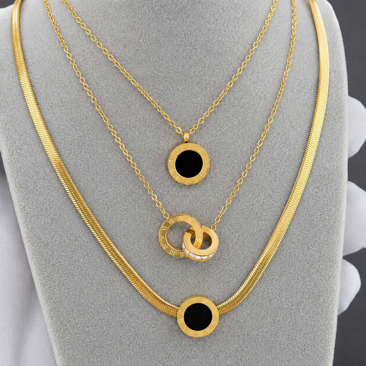 Interlocking rings PVD Gold-Plated Steel Necklace - Intensity