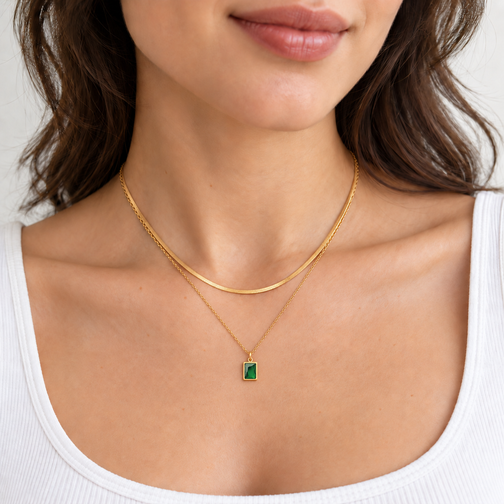 Iris Crystal Necklace — try-on with refined proportions