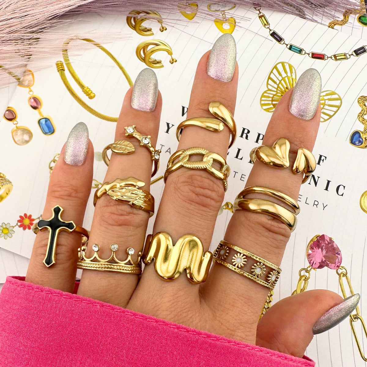 Iris Ring worn on hand, supplier styling photo