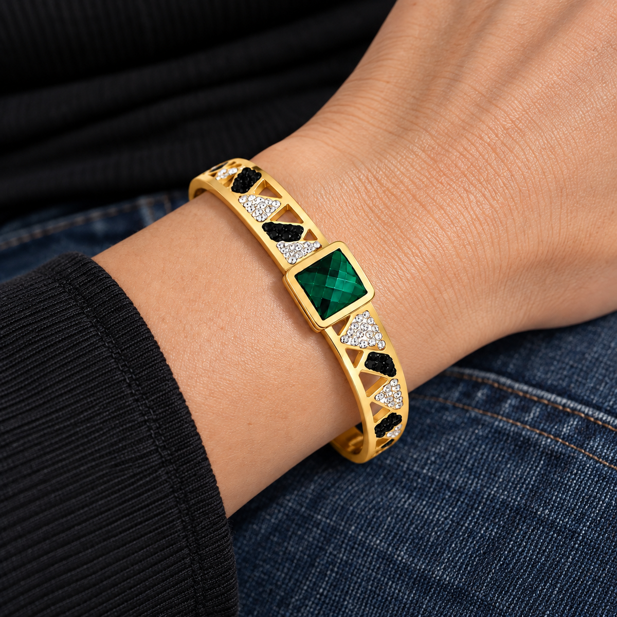 Ivy Crystal Bracelet worn on wrist with modern everyday clothing