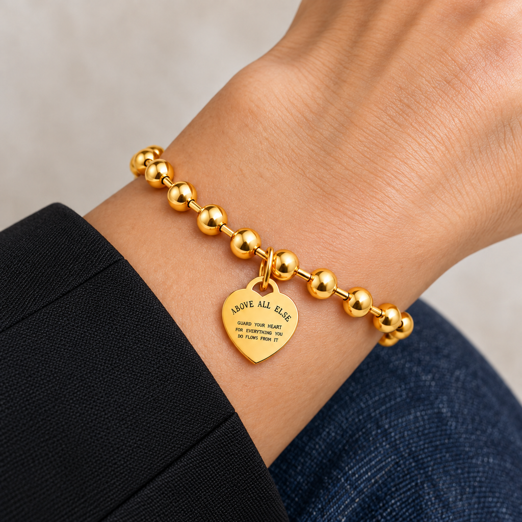 Lena Heart Bracelet worn on wrist with modern everyday clothing