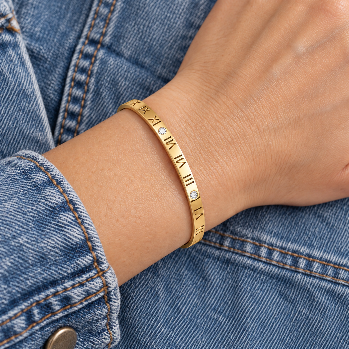 Livia Crystal Bracelet worn on wrist with modern everyday clothing