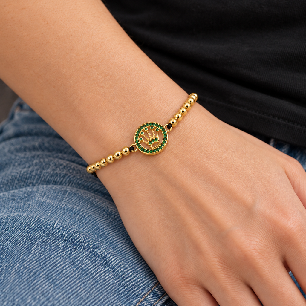 Luxury Crown Cord Bracelet worn with casual everyday clothing