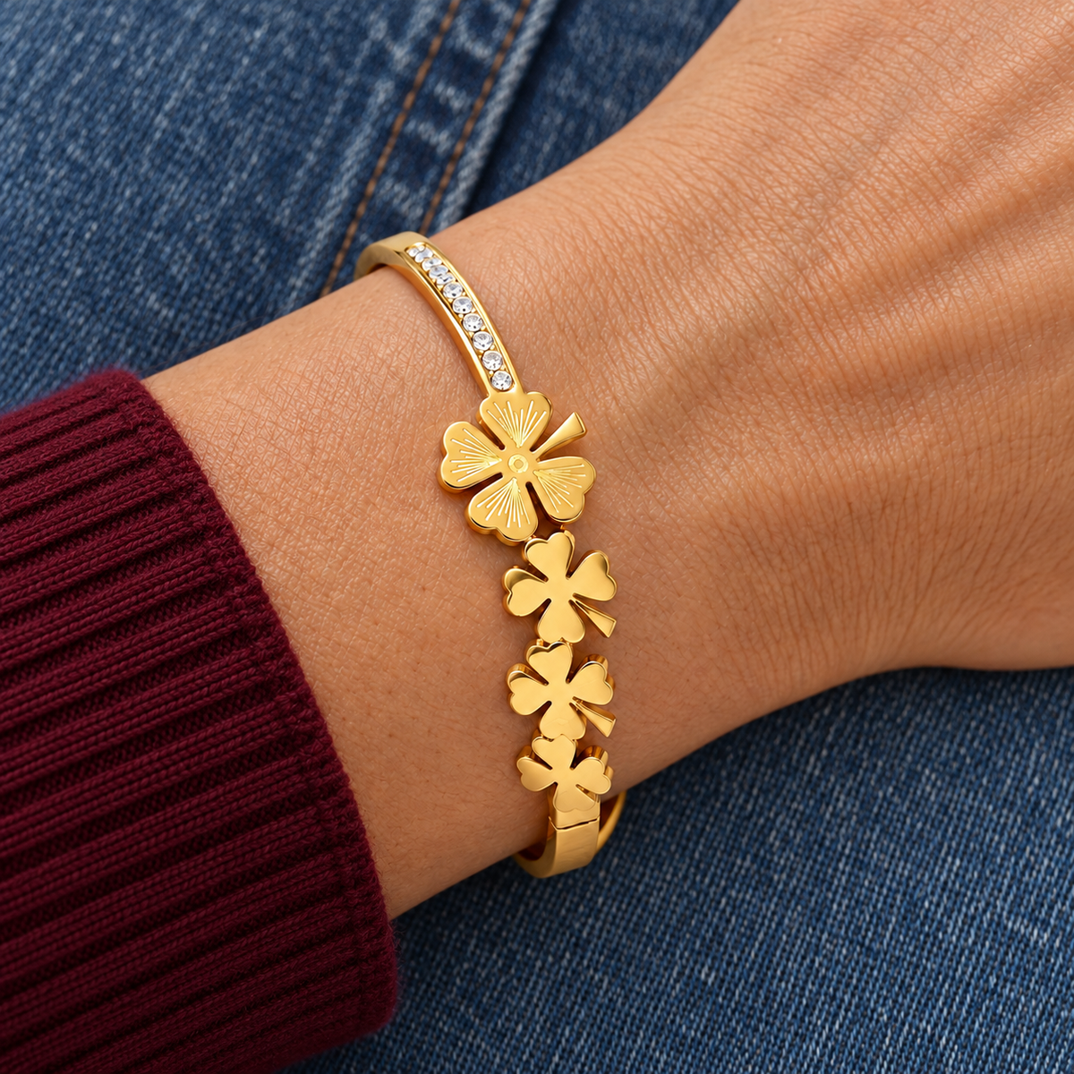 Lyra Floral Meadow Bracelet worn on wrist with modern everyday clothing