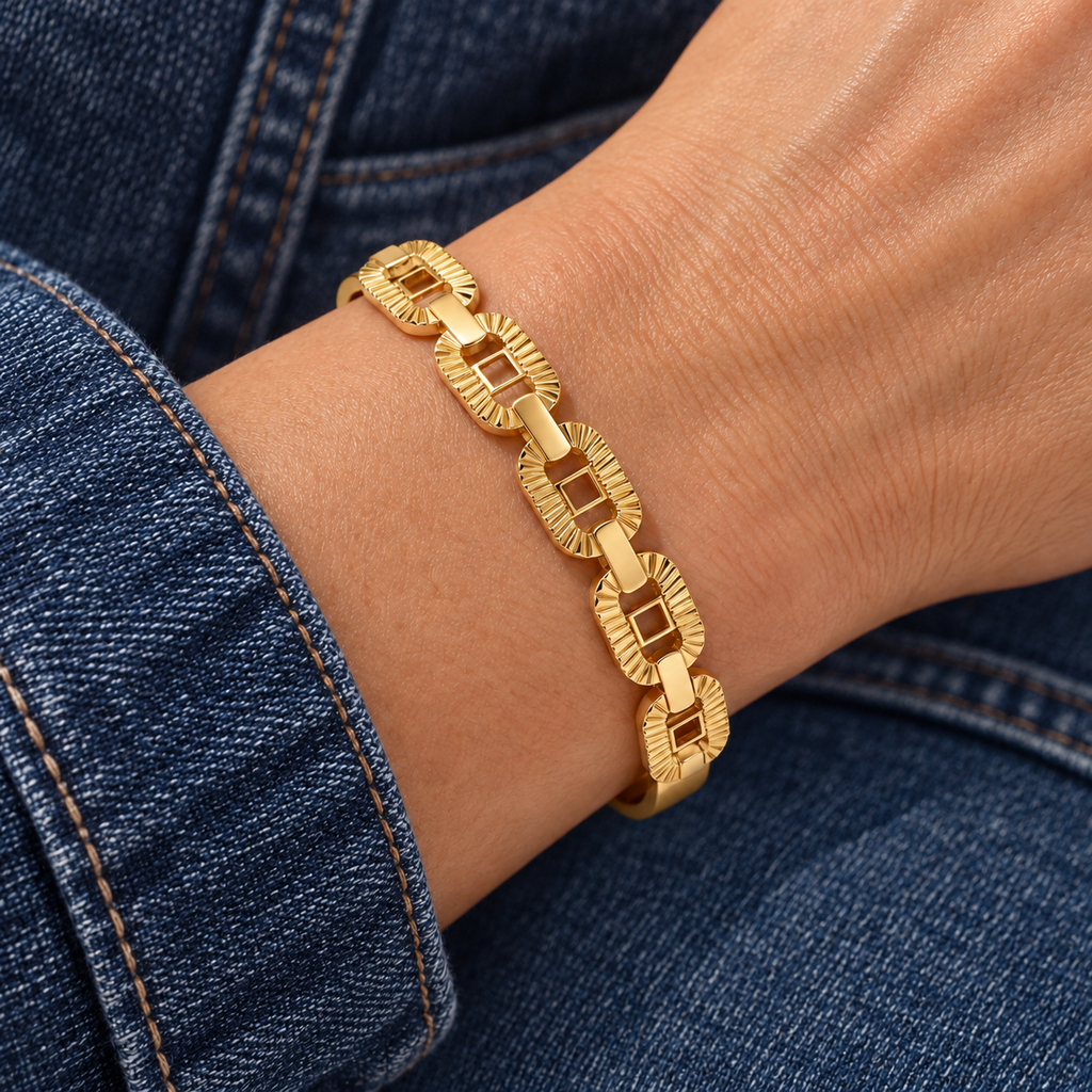 Maeve Bracelet worn on wrist with modern everyday clothing