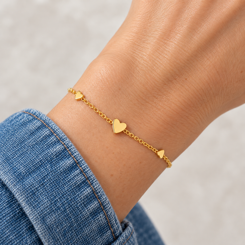 Maris Heart Bracelet worn on wrist with modern everyday clothing
