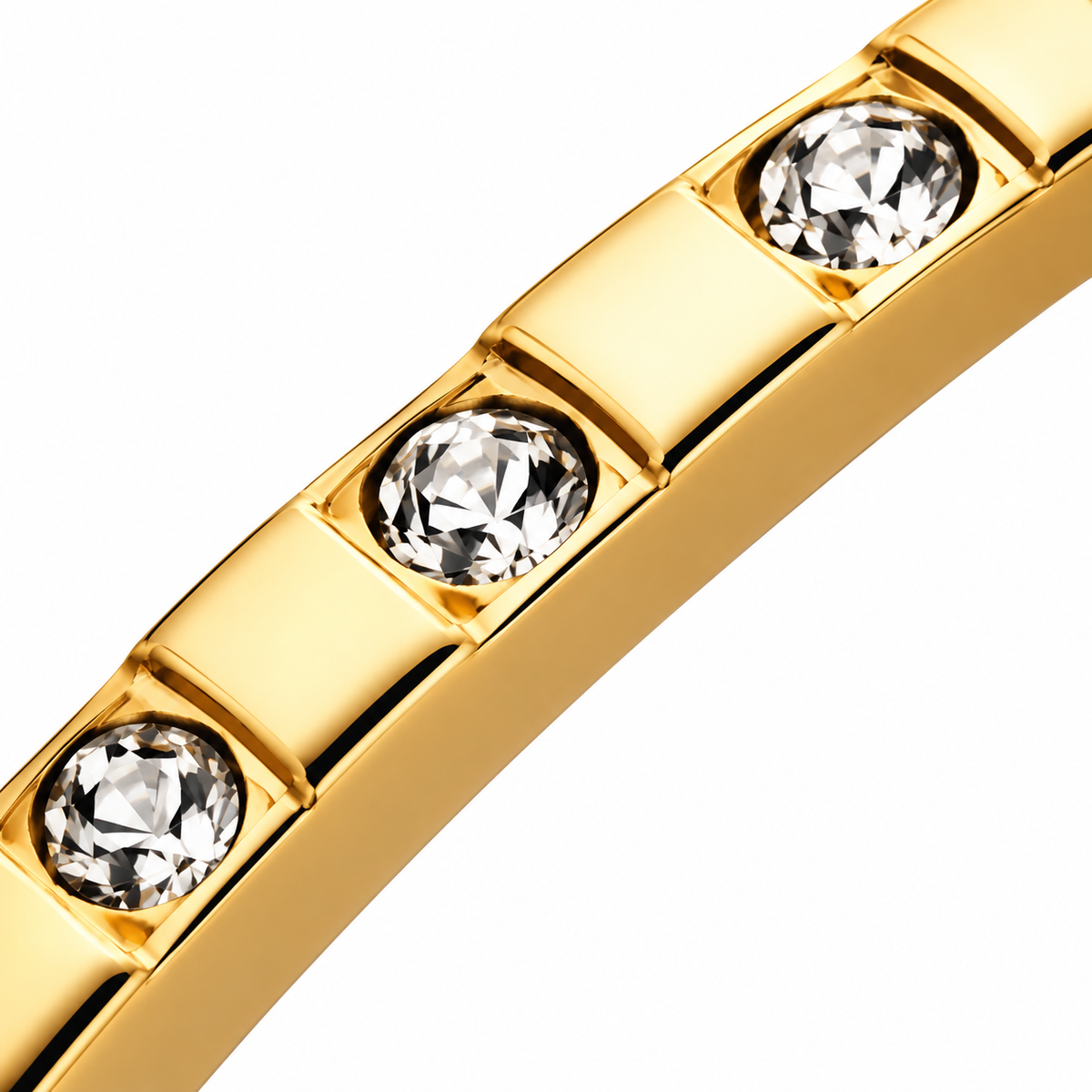 Maya Crystal Bracelet — close-up of crystals set on the outer top surface with smooth gold side edges