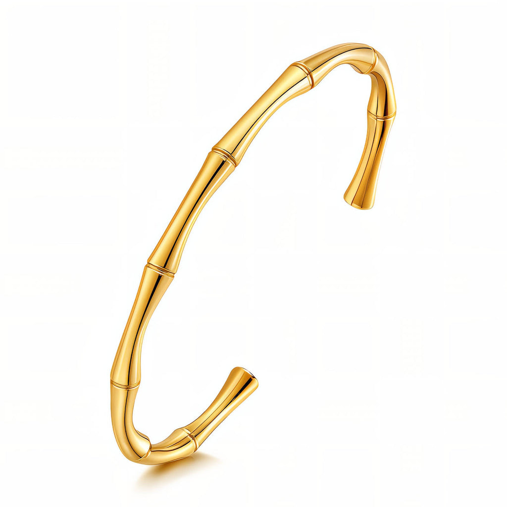 Mila Bracelet — original gold bamboo cuff, full product view