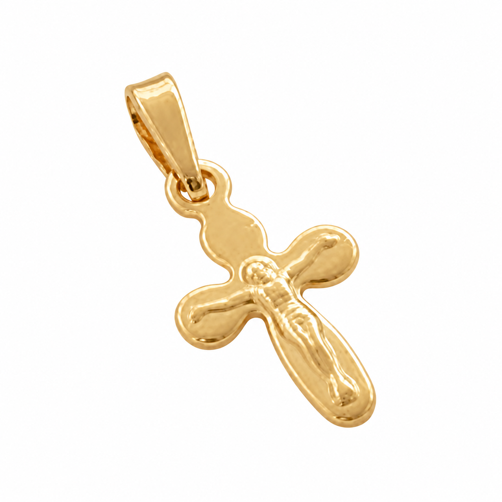 Mini Cross Charm - 18K Gold Filled on a uniform white background