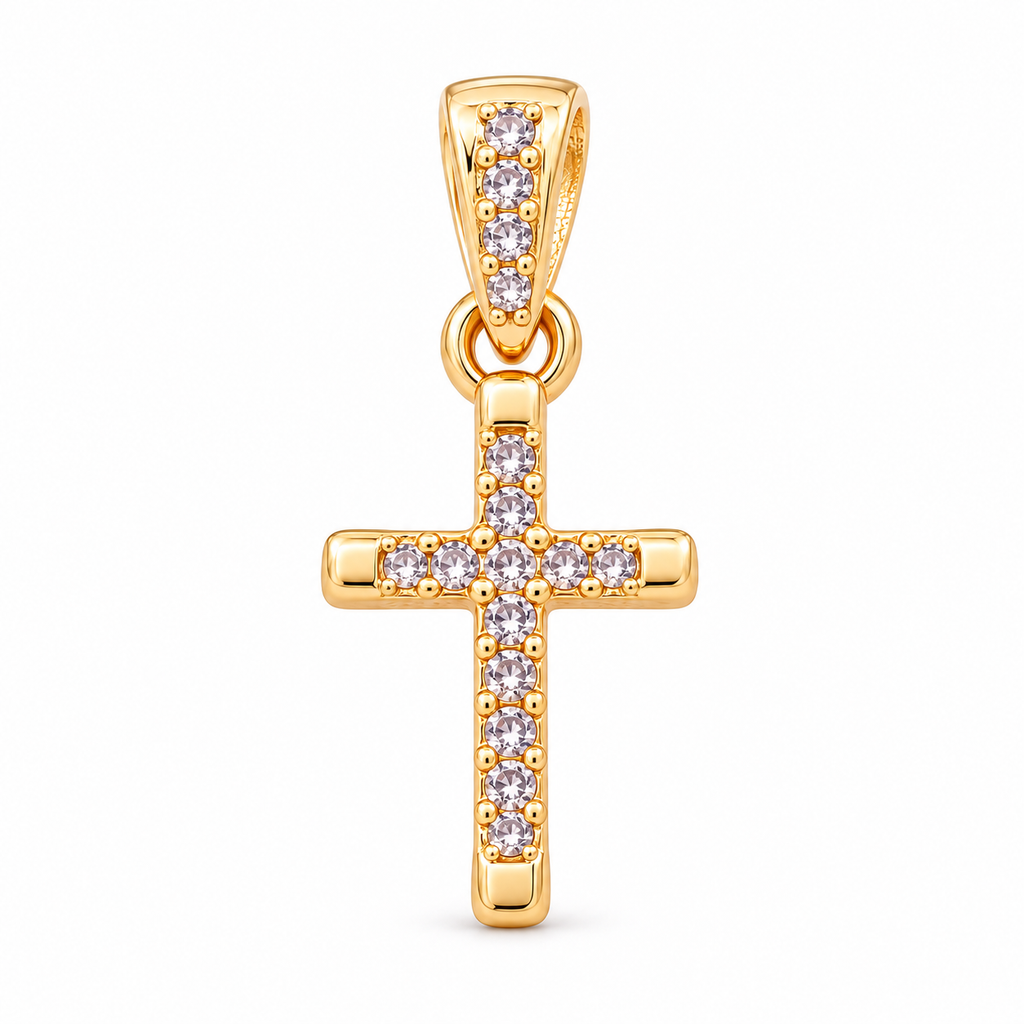 Mini Cross Charm - 18K Gold Filled, high-definition close-up on white