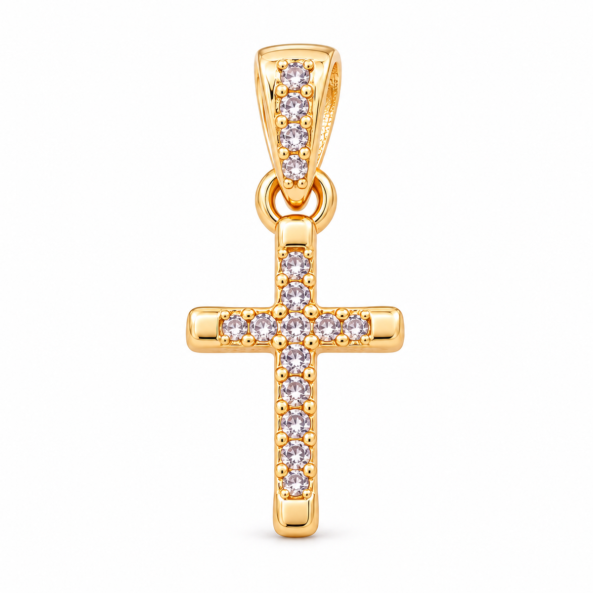 Mini Cross Charm - 18K Gold Filled, high-definition close-up on white