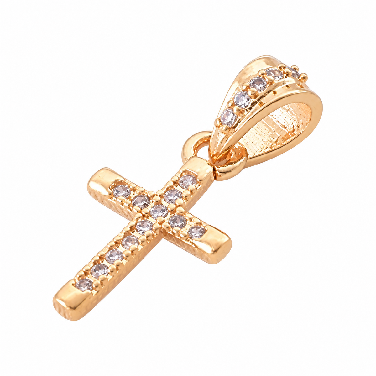 Mini Cross Charm - 18K Gold Filled on a uniform white background
