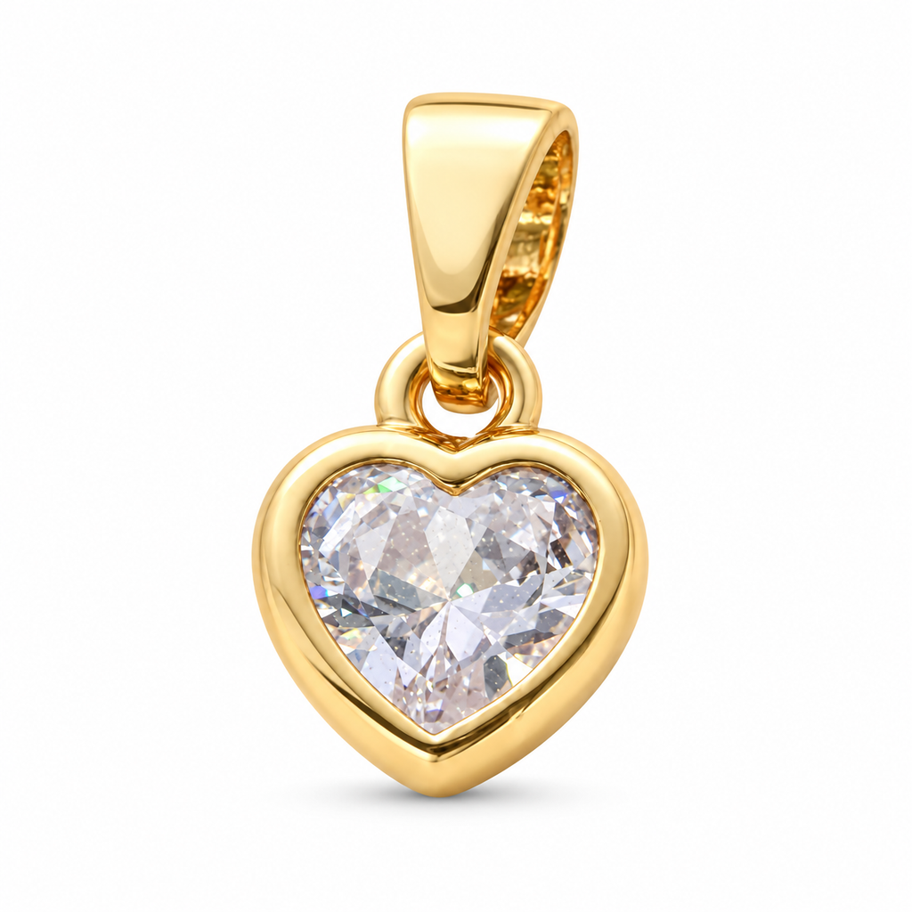 Mini Heart Crystal Pendant - 18K Gold Filled, high-definition close-up on white