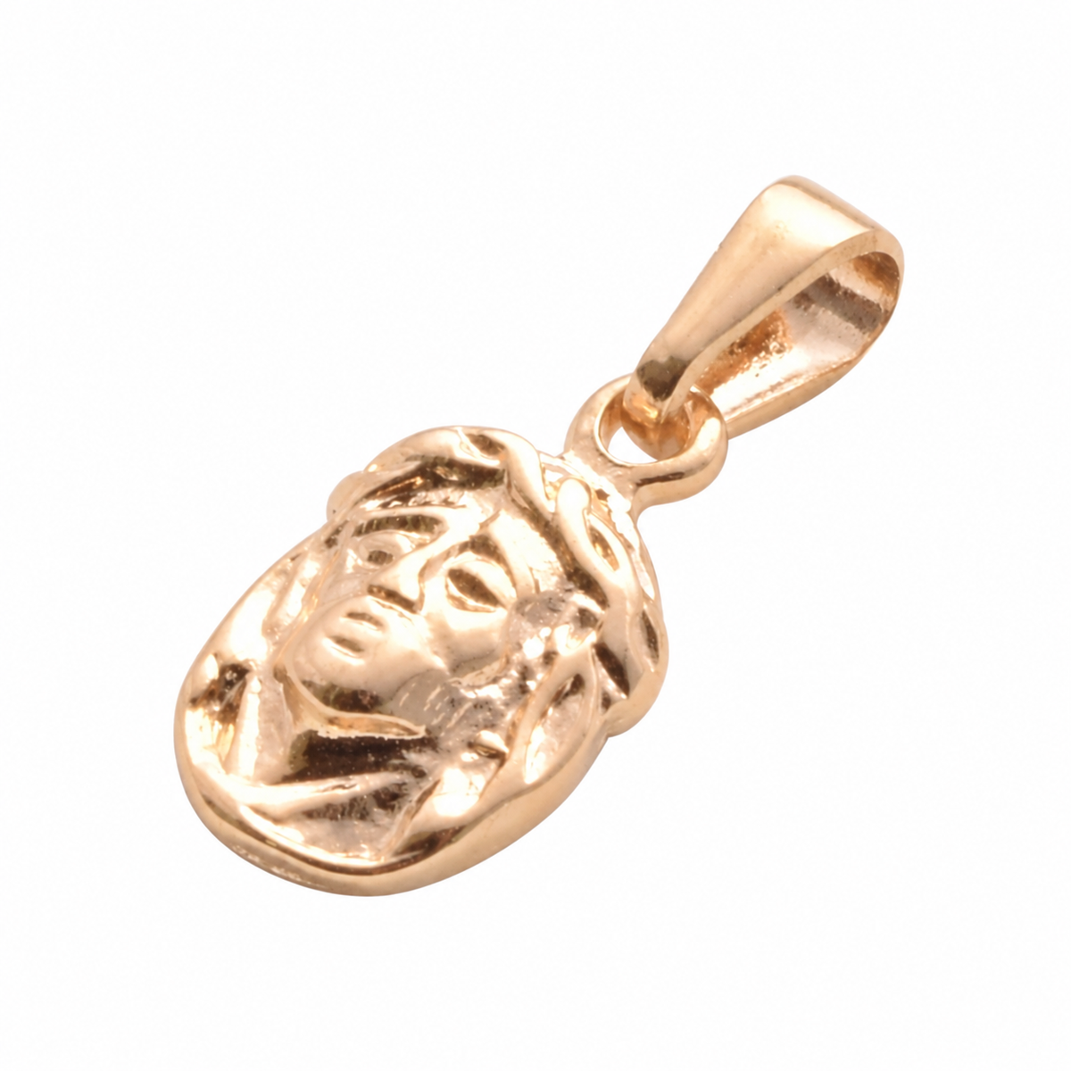 Mini Jesus Face Pendant - 18K Gold Filled on a uniform white background