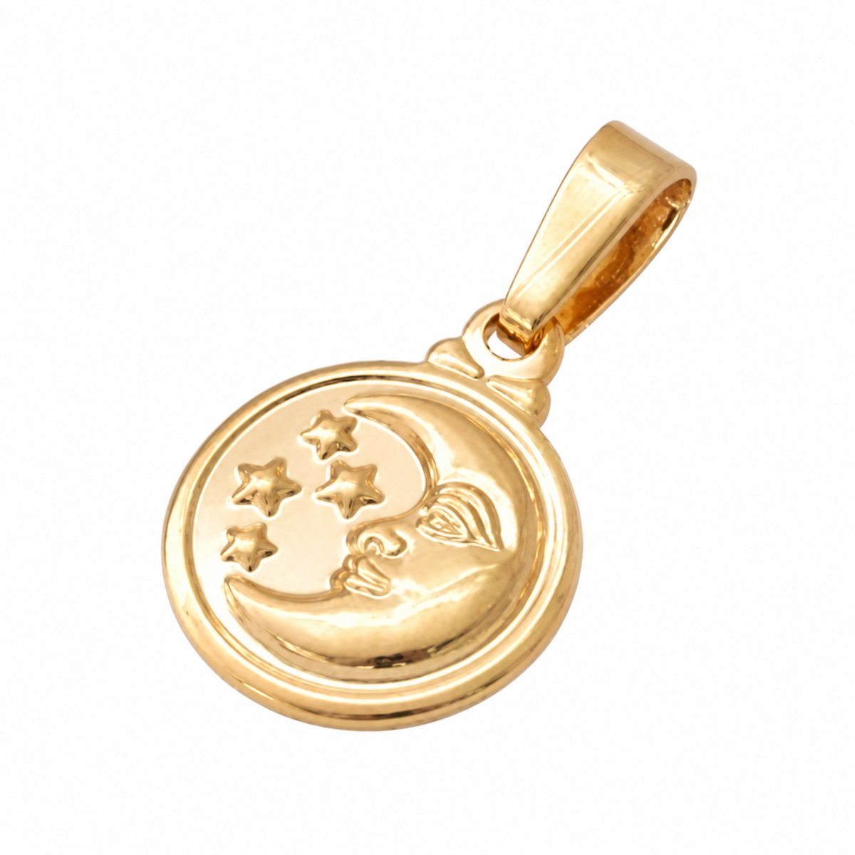Moon & Stars Charm - 18K Gold Filled on a uniform white background