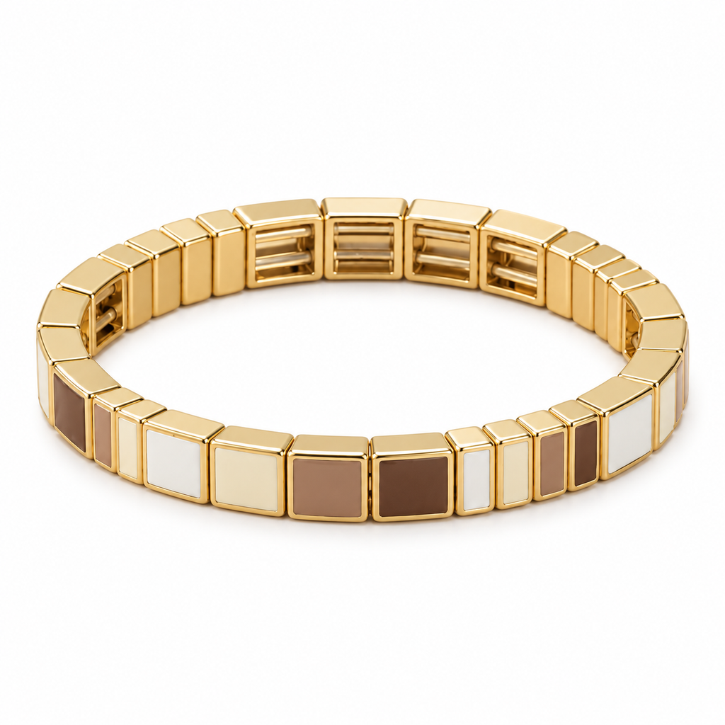Mosaic Gold Stretch Bracelet — full bracelet on white background