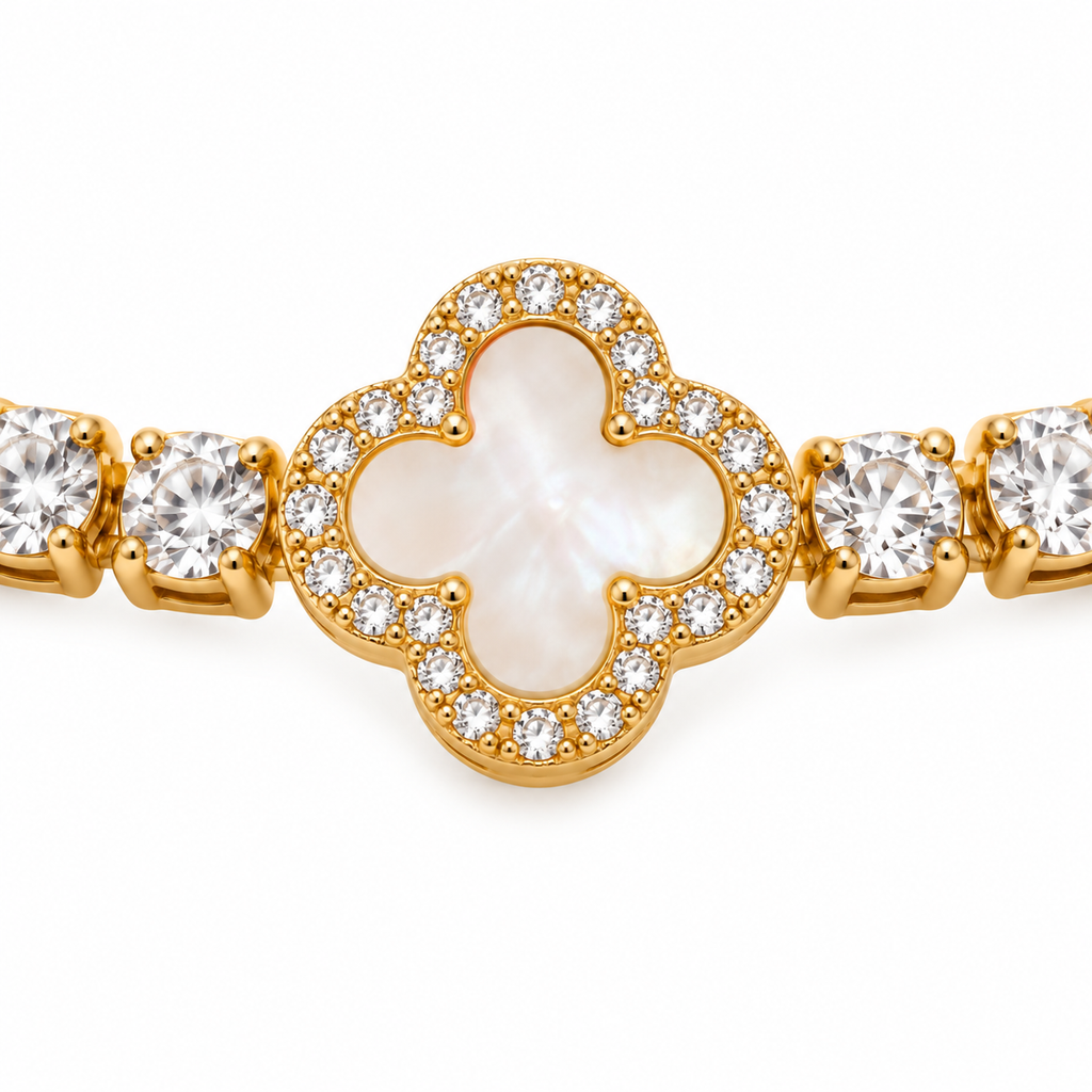 Mother-of-Pearl and CZ Flower Bracelet — close-up of jewelry details
