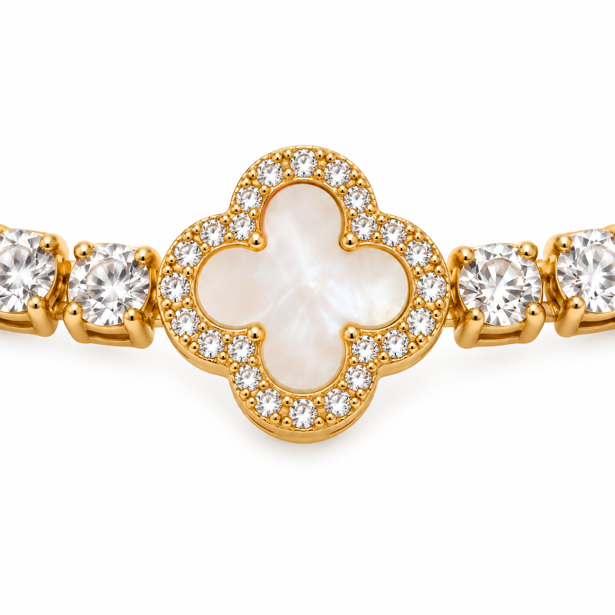 Mother-of-Pearl and CZ Flower Bracelet — close-up of jewelry details