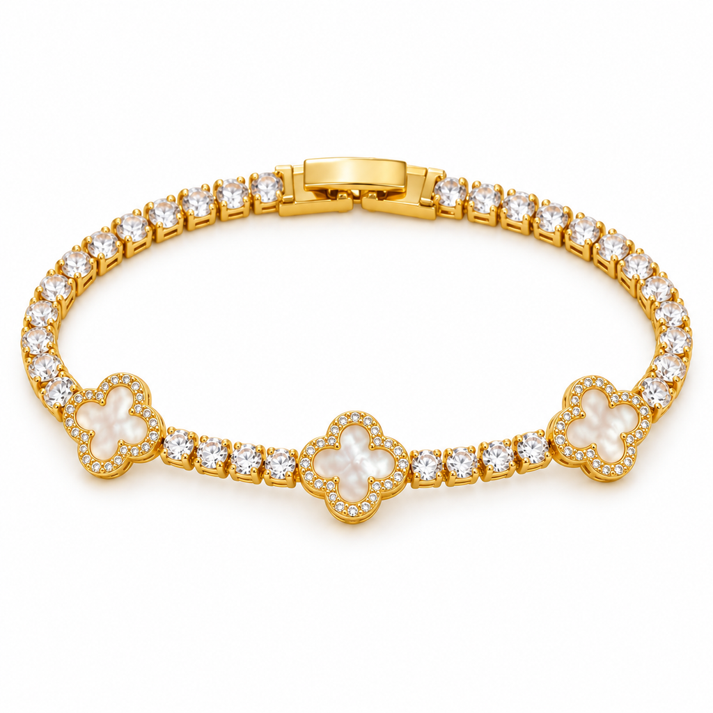 Mother-of-Pearl and CZ Flower Bracelet — full bracelet on white background