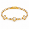 Mother-of-Pearl and CZ Flower Bracelet — full bracelet on white background