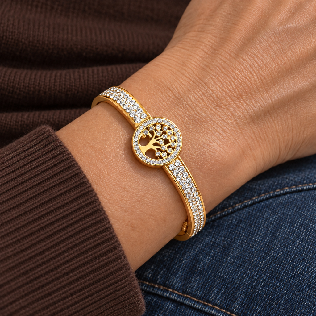 Naya Crystal Bracelet worn on wrist with modern everyday clothing