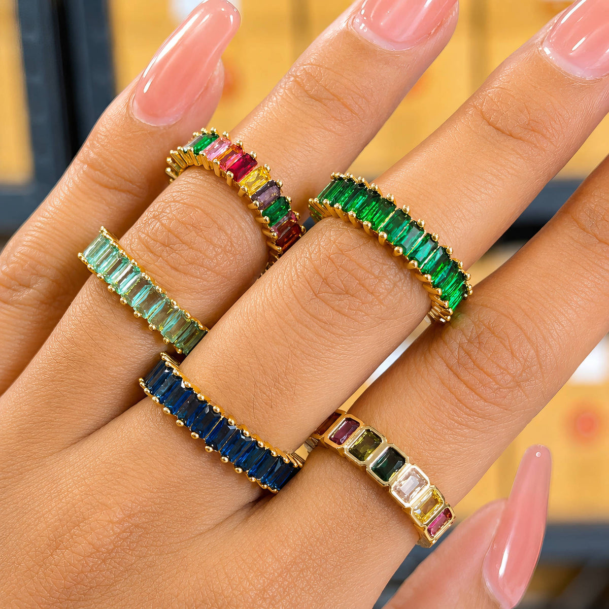Noor Crystal Ring worn on hand, supplier styling photo