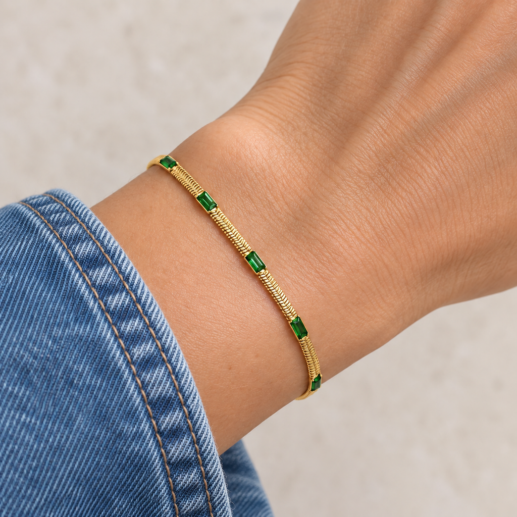 Nora Crystal Bracelet worn on wrist with modern everyday clothing