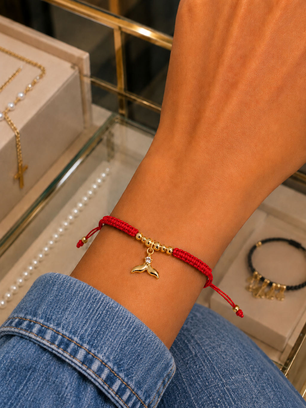 Ocean Tail Cord Bracelet worn with casual everyday clothing