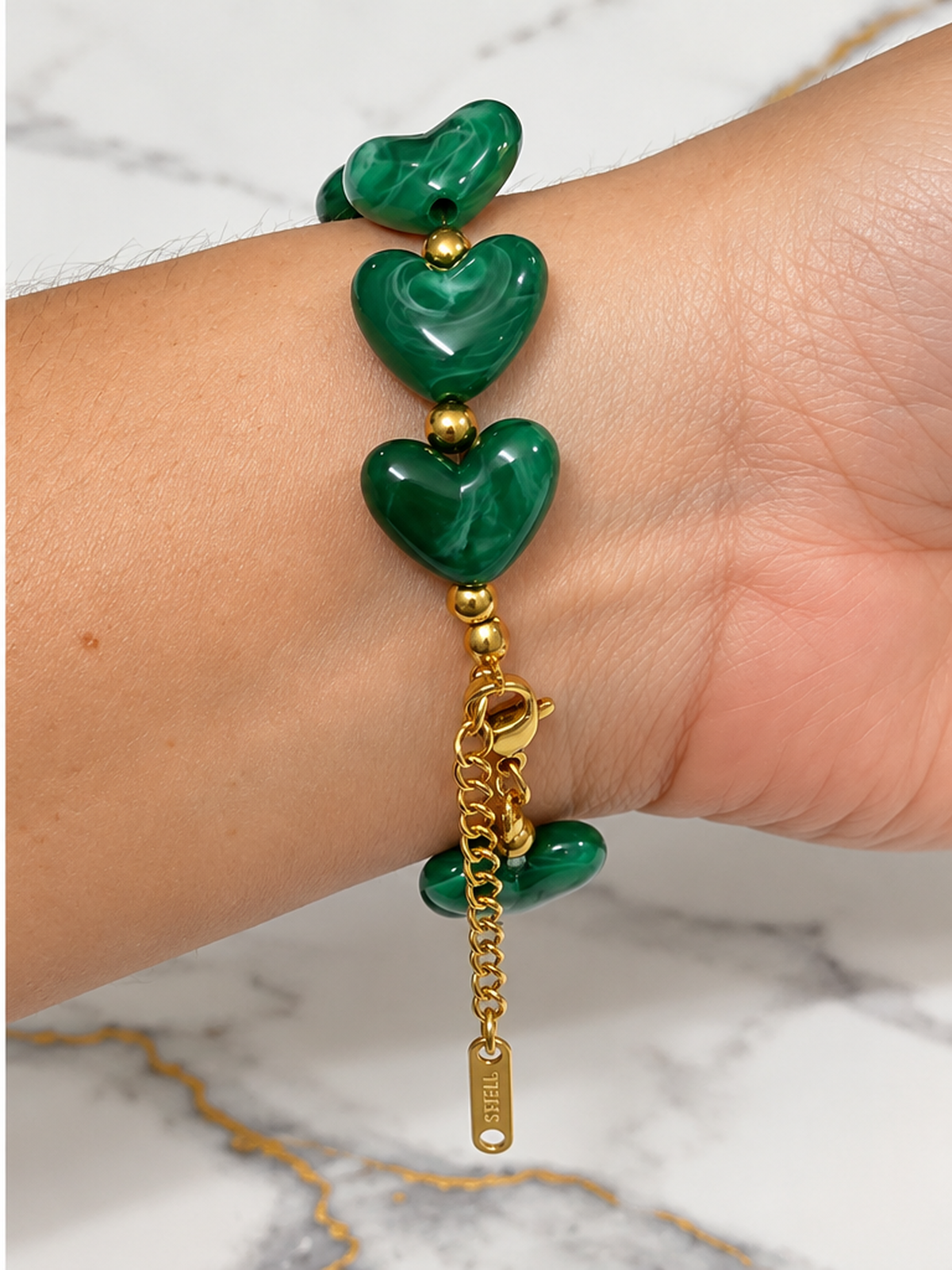 Odette Heart Bracelet on wrist - clasp and extender view
