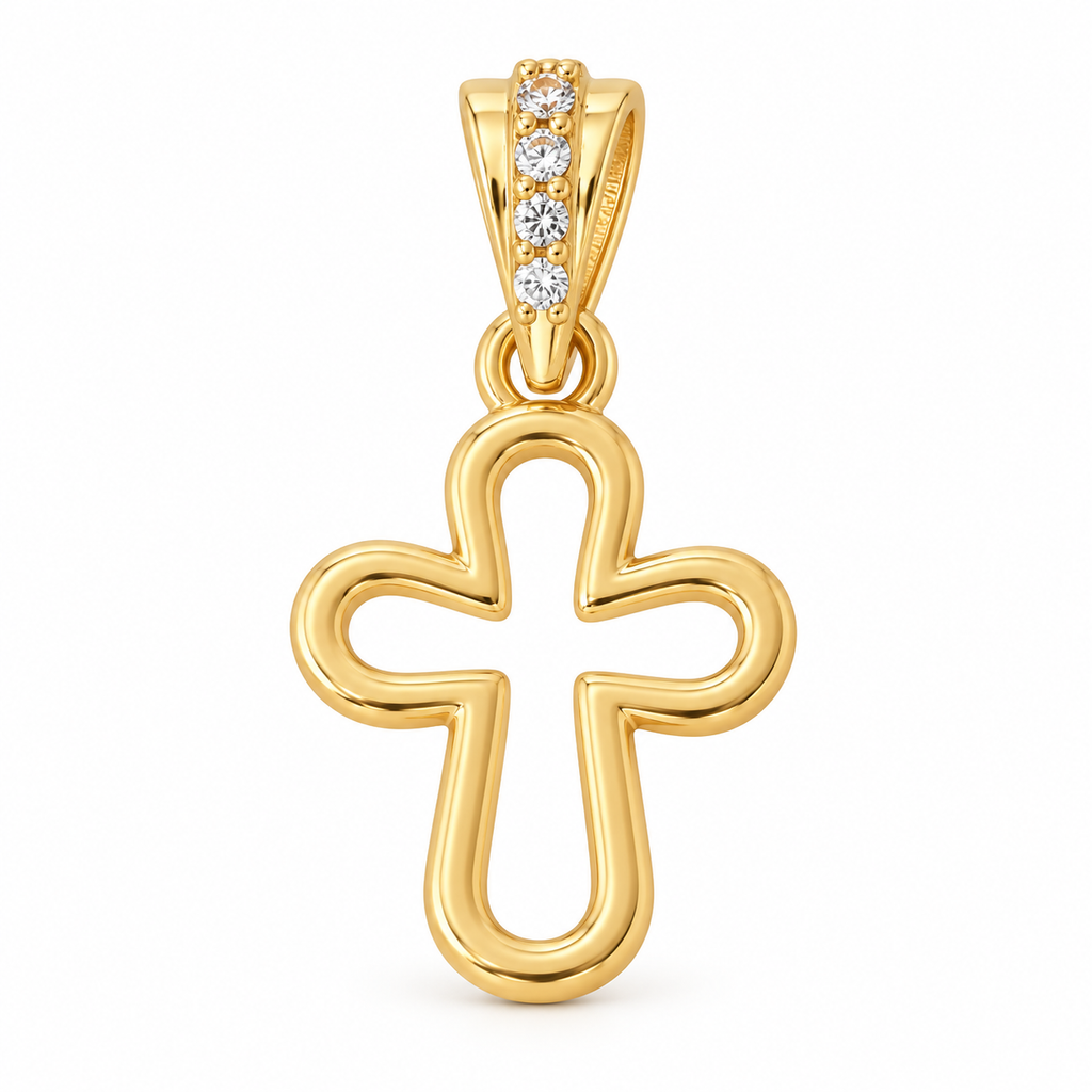 Open Cross Pendant - 18K Gold Filled, high-definition close-up on white
