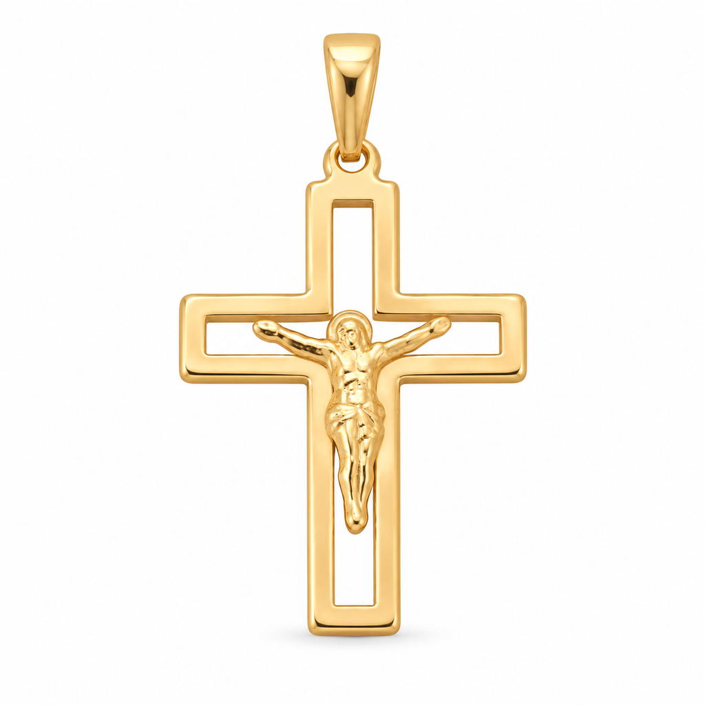 Open Crucifix Pendant - 18K Gold Filled, high-definition close-up on white