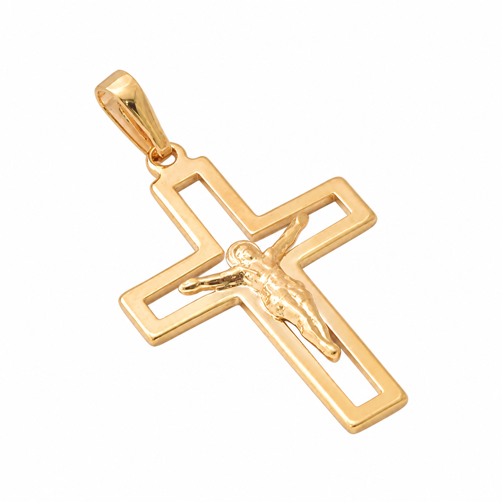 Open Crucifix Pendant - 18K Gold Filled on a uniform white background