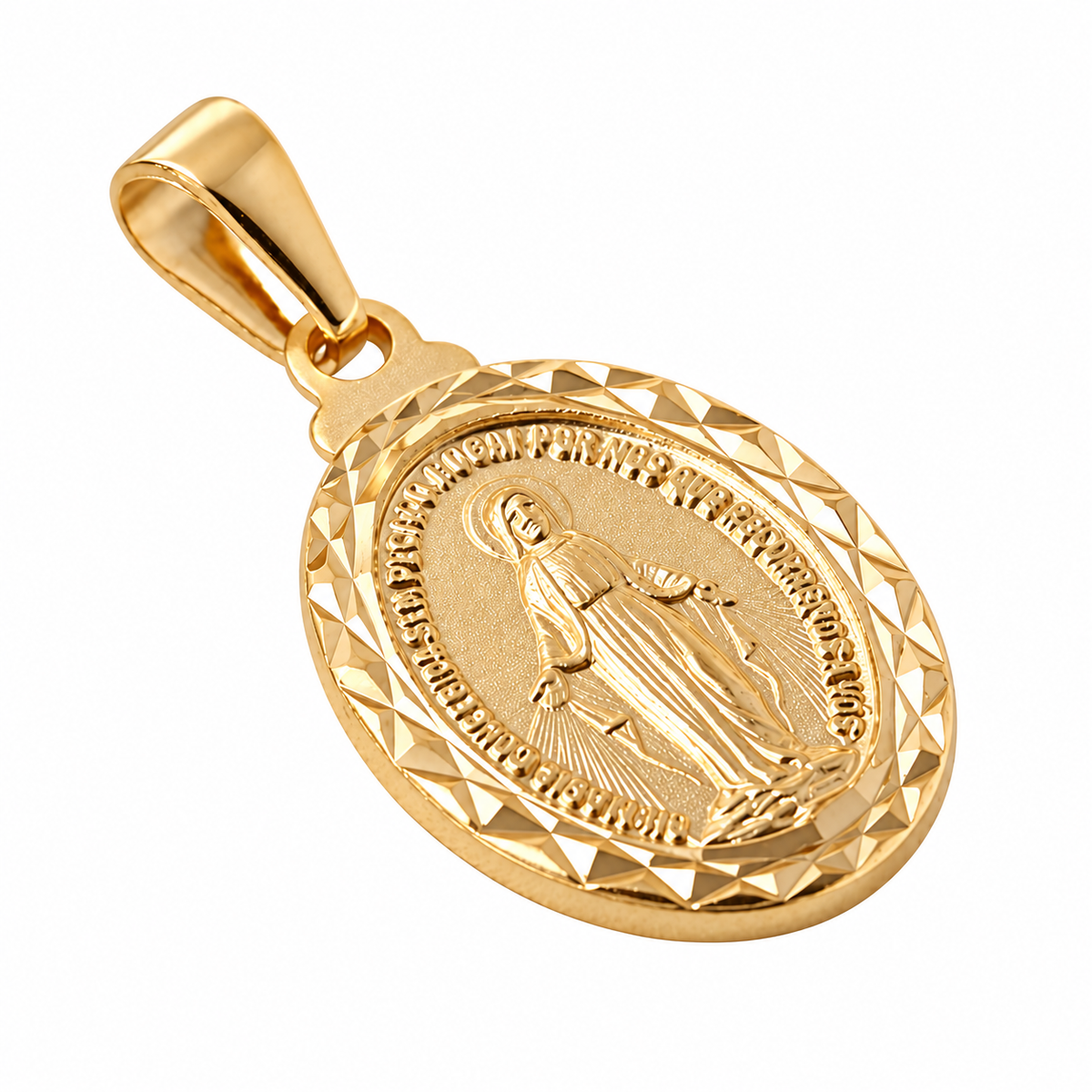 Oval Virgin Mary Medal - 18K Gold Filled, high-definition close-up on white